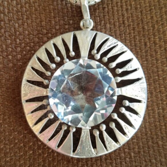 Sterling Silver Starburst Pendant Necklace with Twinkling CZ Diamond - Picture 2 of 7